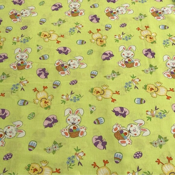 Easter Fabric Bunny Chick Easter Eggs on Green Cotton 1yd 35" - Picture 2 of 4